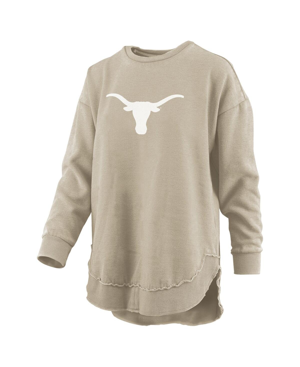 PRESSBOX WOMEN'S TAN TEXAS LONGHORNS PONCHO FLEECE PULLOVER SWEATSHIRT 