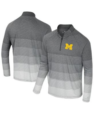 Colosseum - Men's Gray Michigan Wolverines Ai Striped Mesh Quarter-zip Raglan Windshirt