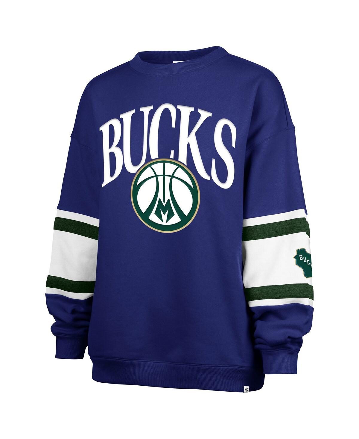 47 BRAND WOMEN'S ROYAL MILWAUKEE BUCKS 2024/25 CITY EDITION STEADFAST PANELED PULLOVER SWEATSHIRT 
