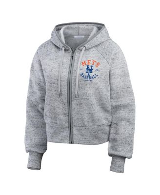 Women's Heather Gray New York Mets Speckled Fleece Cropped Full-Zip Hoodie
