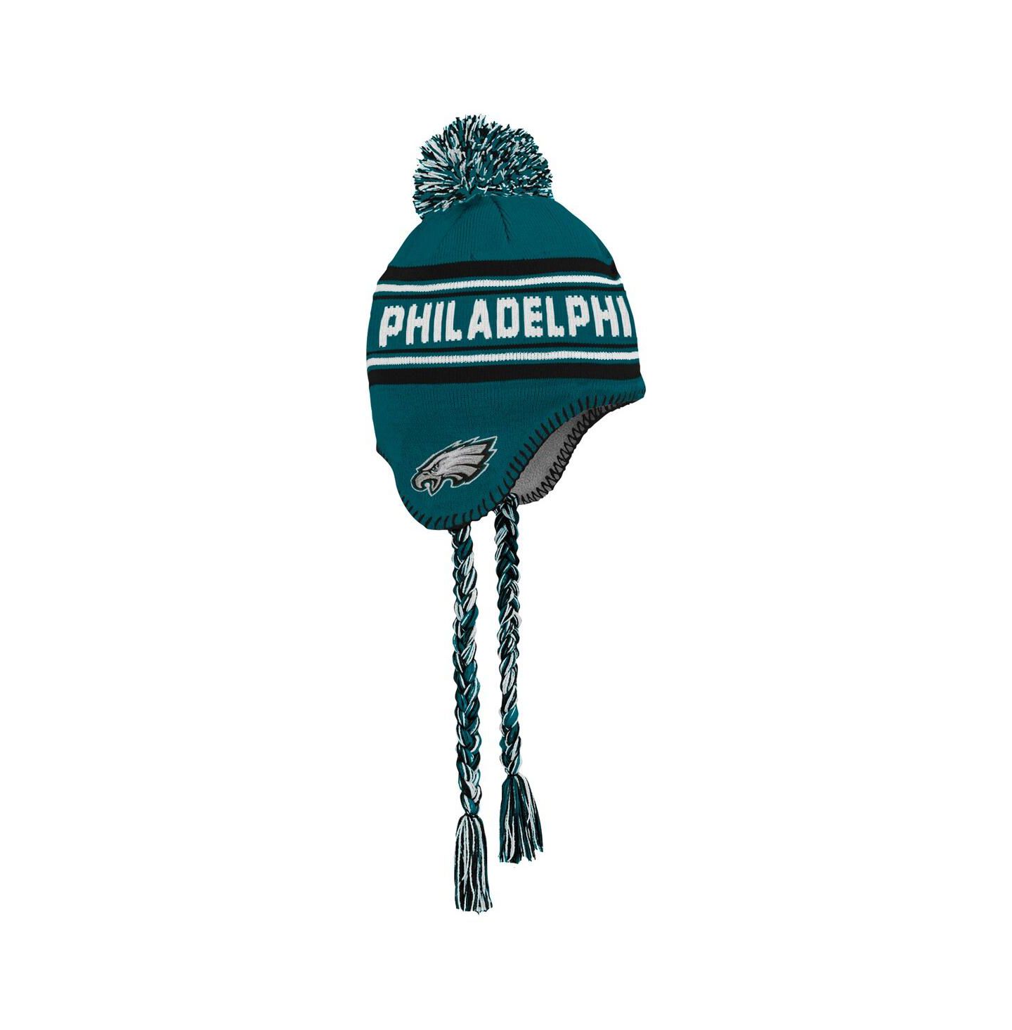 Детская шапка Outerstuff Midnight Green Philadelphia Eagles Jacquard Tassel Knit Hat with Pom — фото 1