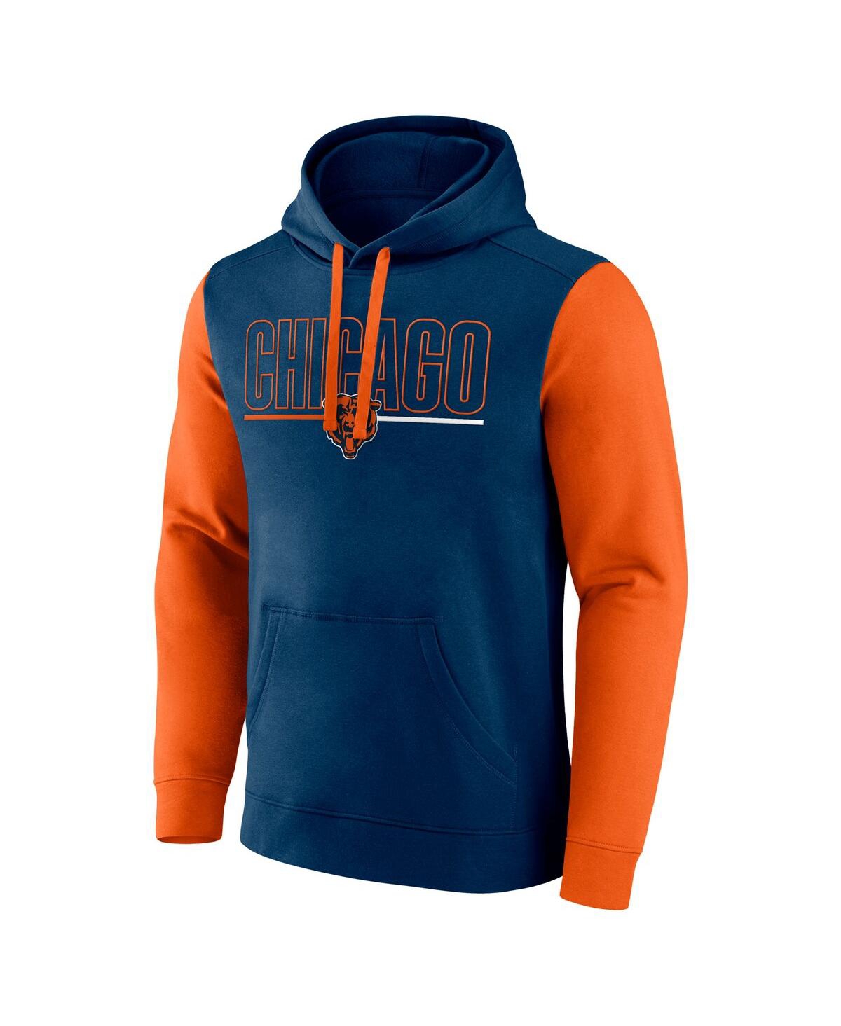 Fanatics Men's Navy/orange Chicago Bears Outline Pullover Hoodie In Navy,orange