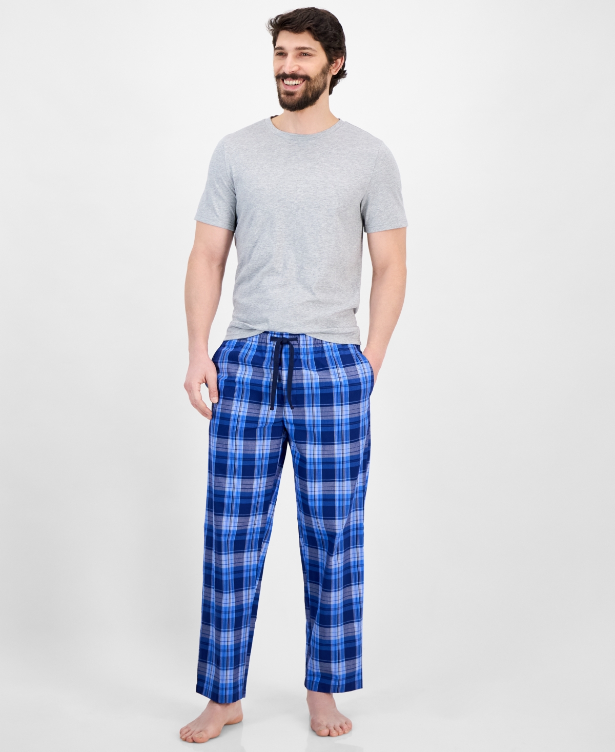Men's Berry Plaid Pajama Set, Exclusively at Macy's - Navy Blue