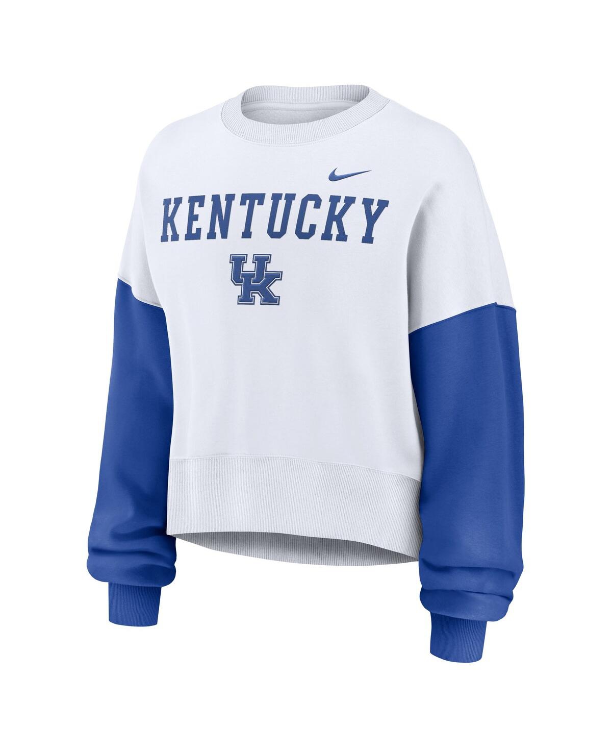 Nike Women's White Kentucky Wildcats Color-block Oversized Cropped Pullover Sweatshirt In White