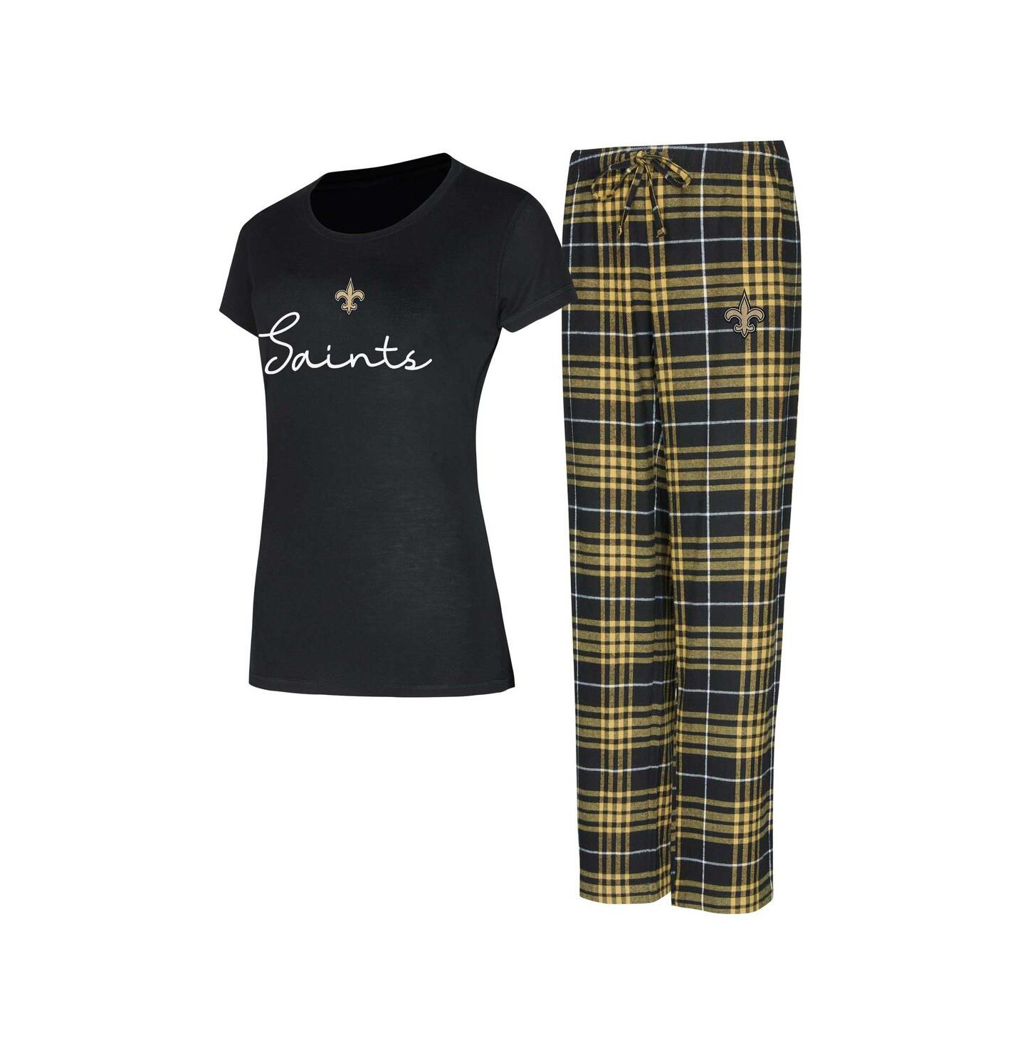 Женские комплекты Concepts Sport New Orleans Saints Vector T-Shirt Flannel Pants Sleep Set — фото 1