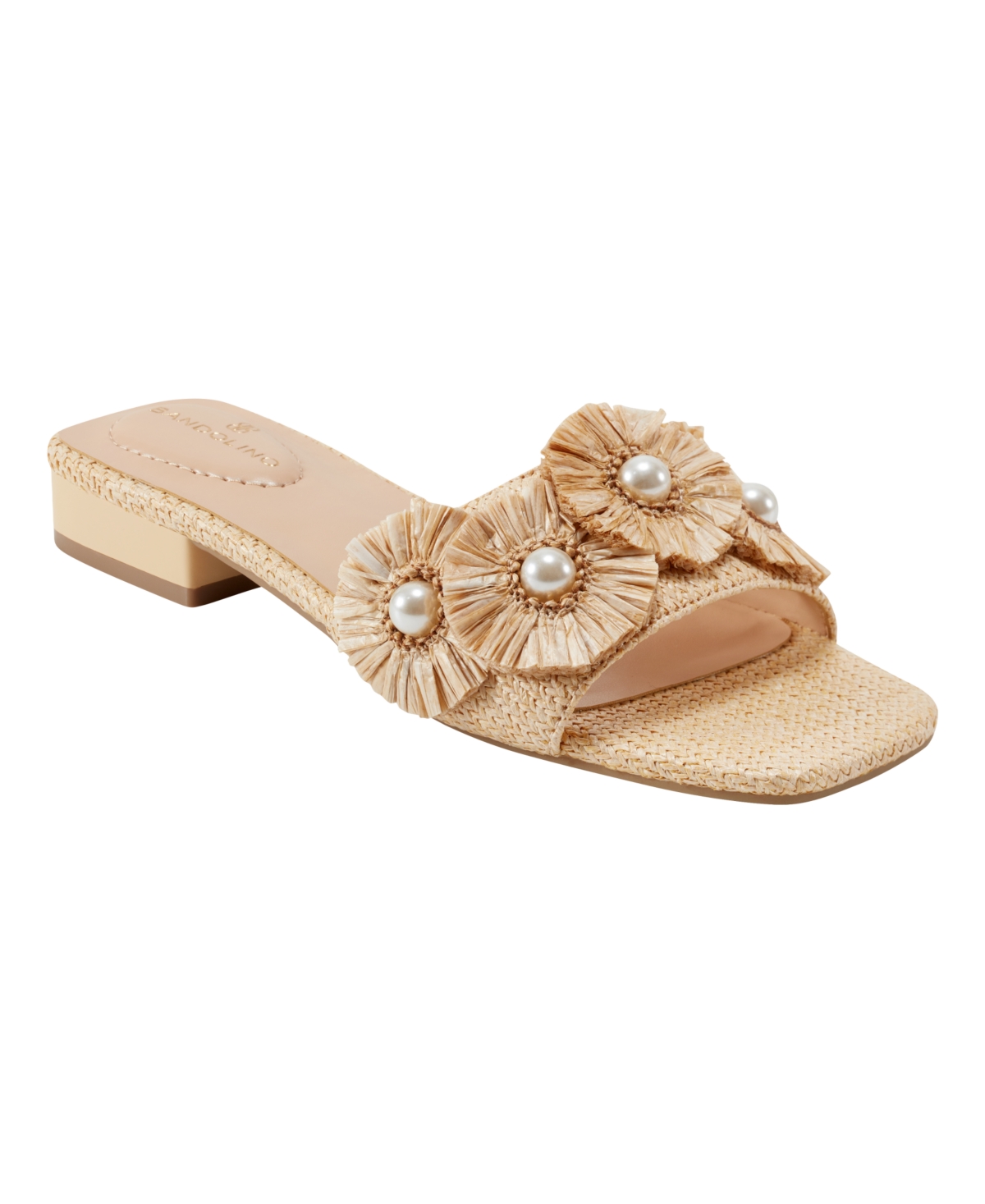 Shop Bandolino Women's Marcell Flower Raffia Flat Slide Sandals In Light Natural