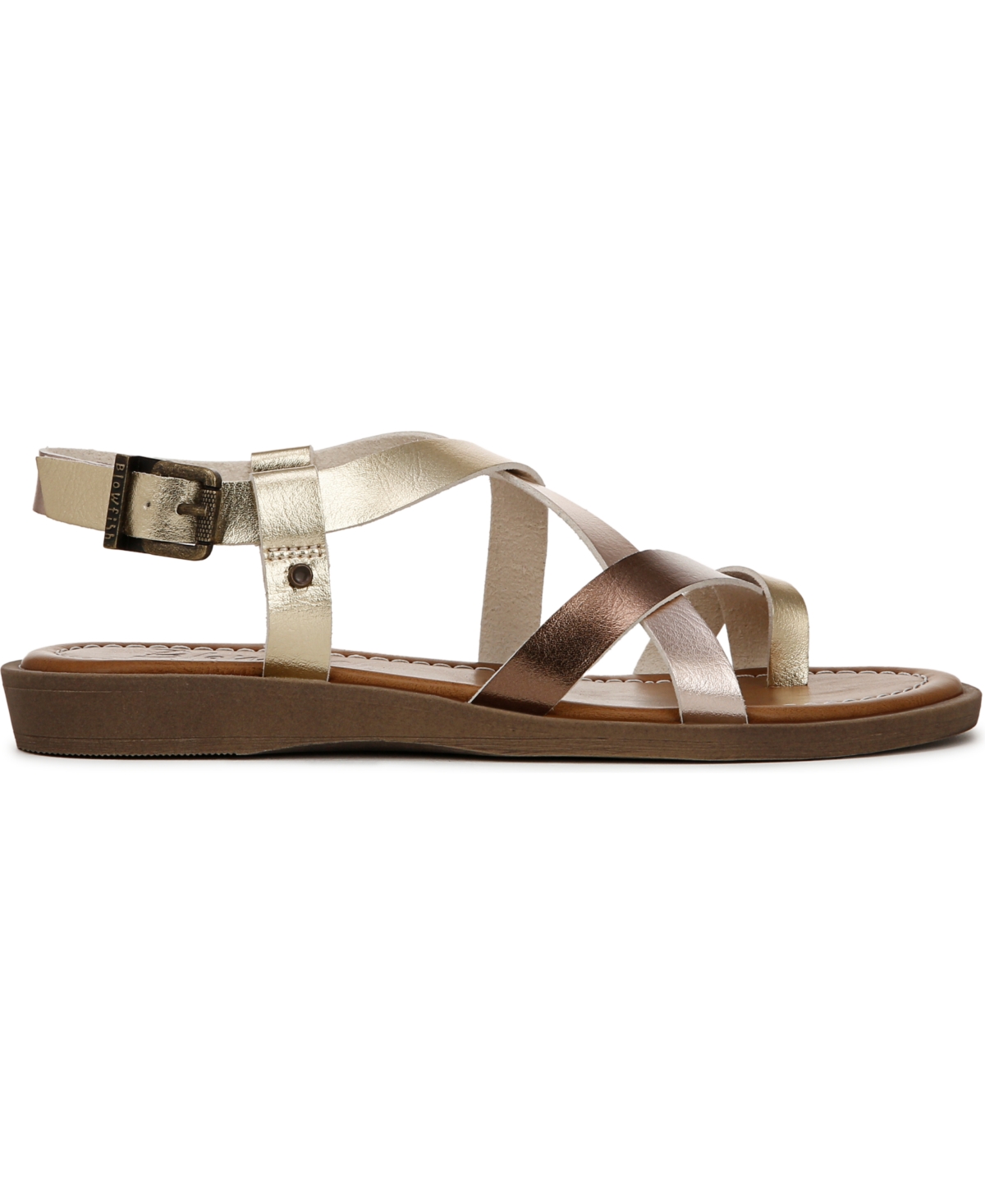 Blowfish Malibu Women's Devon 3 Toe Loop Strappy Flat Sandals In Gold,rosegold Faux Leather