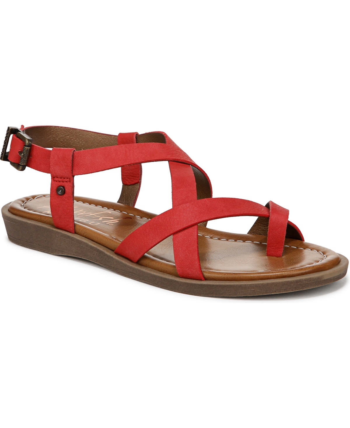 Shop Blowfish Malibu Women's Devon 3 Toe Loop Strappy Flat Sandals In Red Faux Nubuck