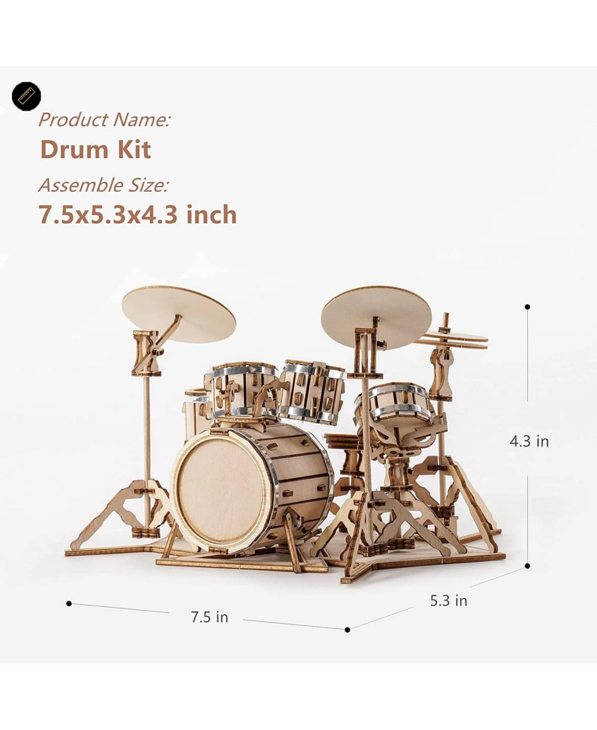 Robotime 3D Jigsaw Puzzle Wooden Diy Model Drum Craft Adorable Home Decoration for Teens, 7.5"5.3"4.3"