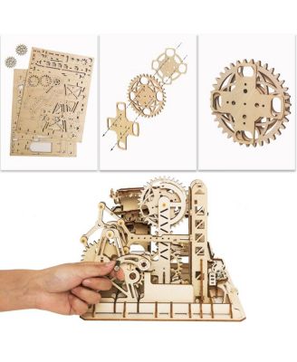 Marble Run Kit 3D Wooden Jigsaw Puzzles Model to Build for Adults Birthday Gift, Beige, 10"9"8"
