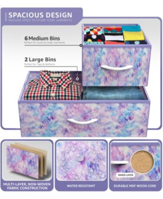 8 Drawers Wide Dresser - Organizer Unit with Steel Frame Wood Top and handle, Fabric Bins - Amazing for household decluttering