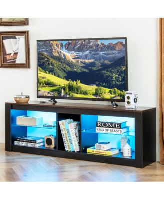 TV Stand w/ LED Light for TVs up to 65 inch w/ Adjustable Tempered Glass Shelves
