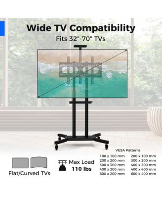Mobile TV Stand for 32-70 inch Flat or Curved TVs up to 110 lbs w/AV Shelf