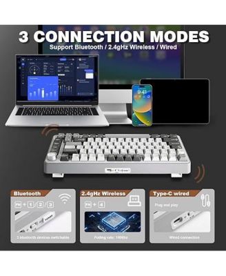 B75 PRO Wireless Mechanical Keyboard,75% Gaming Keyboard Gasket Hot Swap Custom Keyboard with Knob,Pre-lubed Switches RGB,Bluetooth/Type-C/2.4G Creamy Keyboard Blue Grey Switch