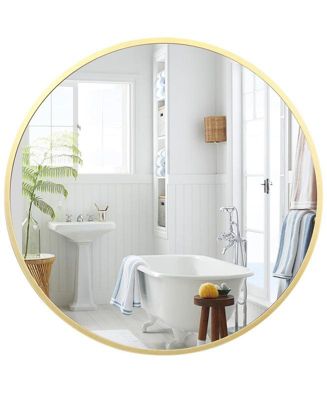 Round Mirror, 18 Inch Circle Mirror, Hd Eco-Friendly Gold Circle Mirror Metal Frame, Round Vanity Wall Mounted Mirrors for Entryway, Hallway, Living Room