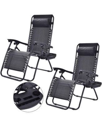 Set of 2 Folding Outdoor Zero Gravity Lounge Chair Recliner