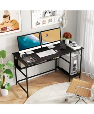 55 Inch Computer Desk with 4 Power Outlets and CPU Stand