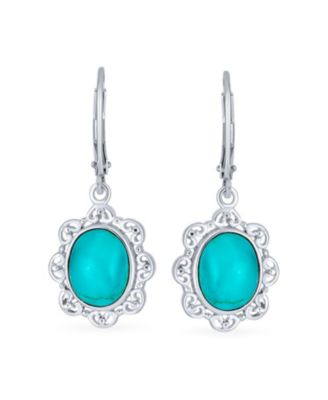 Boho Filigree Blue Natural Turquoise Dangle Earrings in Sterling Silver