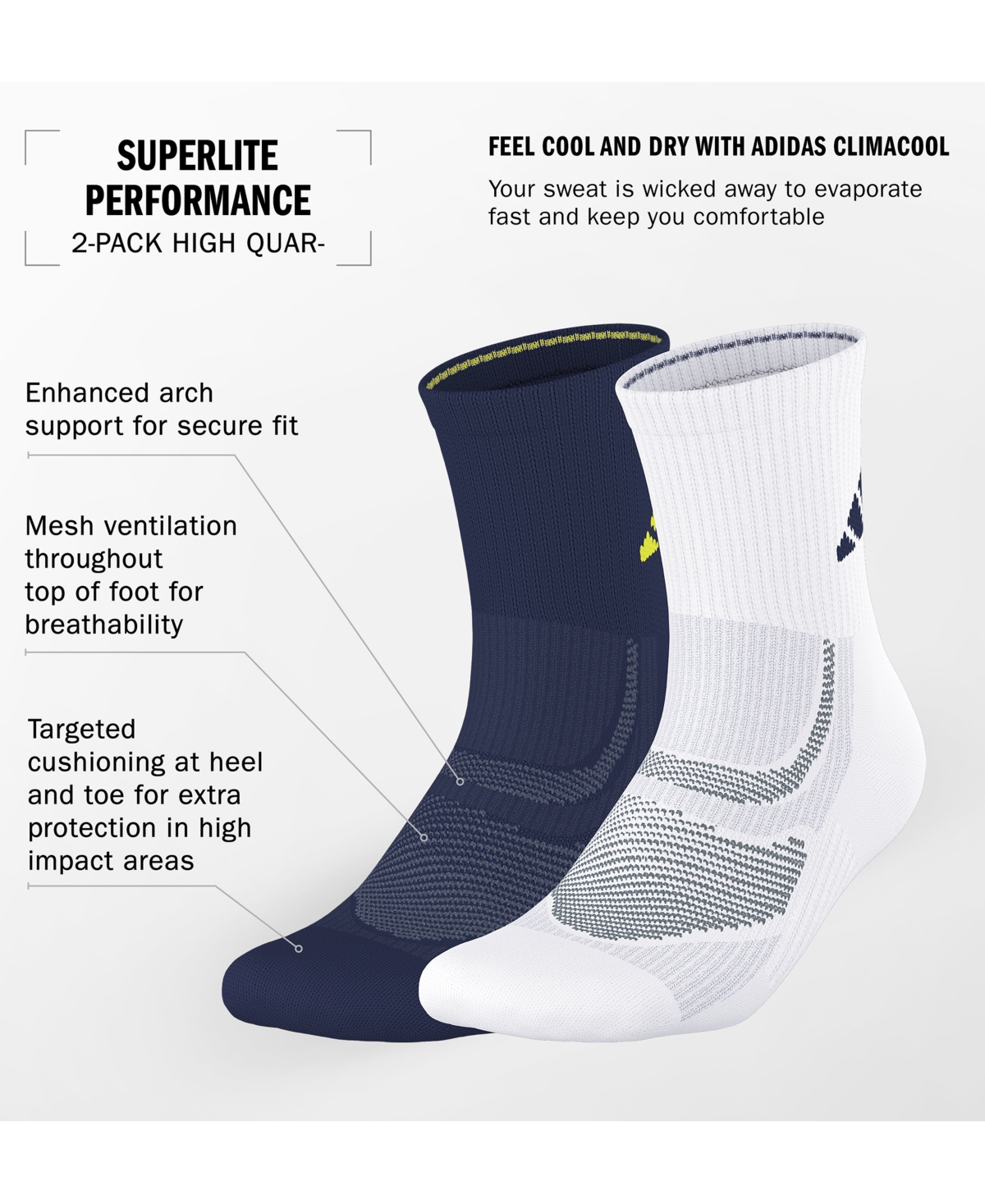 Shop Adidas Originals Unisex 2pk. Superlite Performance Quarter Socks In Dark Blue,lucid Lemon Yellow,white