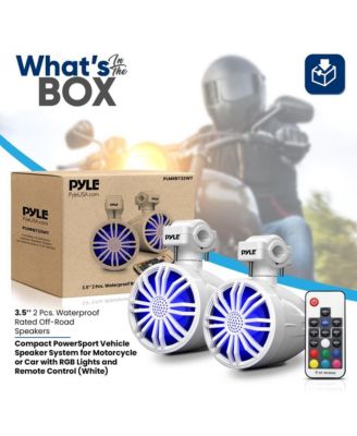 3.5" Waterproof Rated Off-Road Speakers - Compact PowerSport Vehicle Speaker System for Motorcycle or Car with RGB Lights and Remote Control (White)