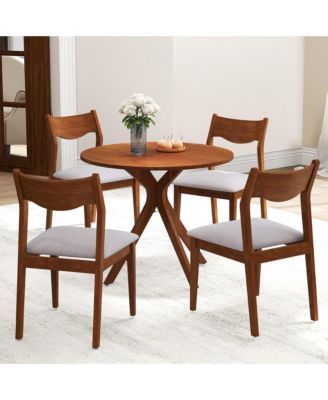  Set of 4 Rubber Wood Frame & Upholstered Seat  Wide Padded Seat, Modern Style Dining Chair