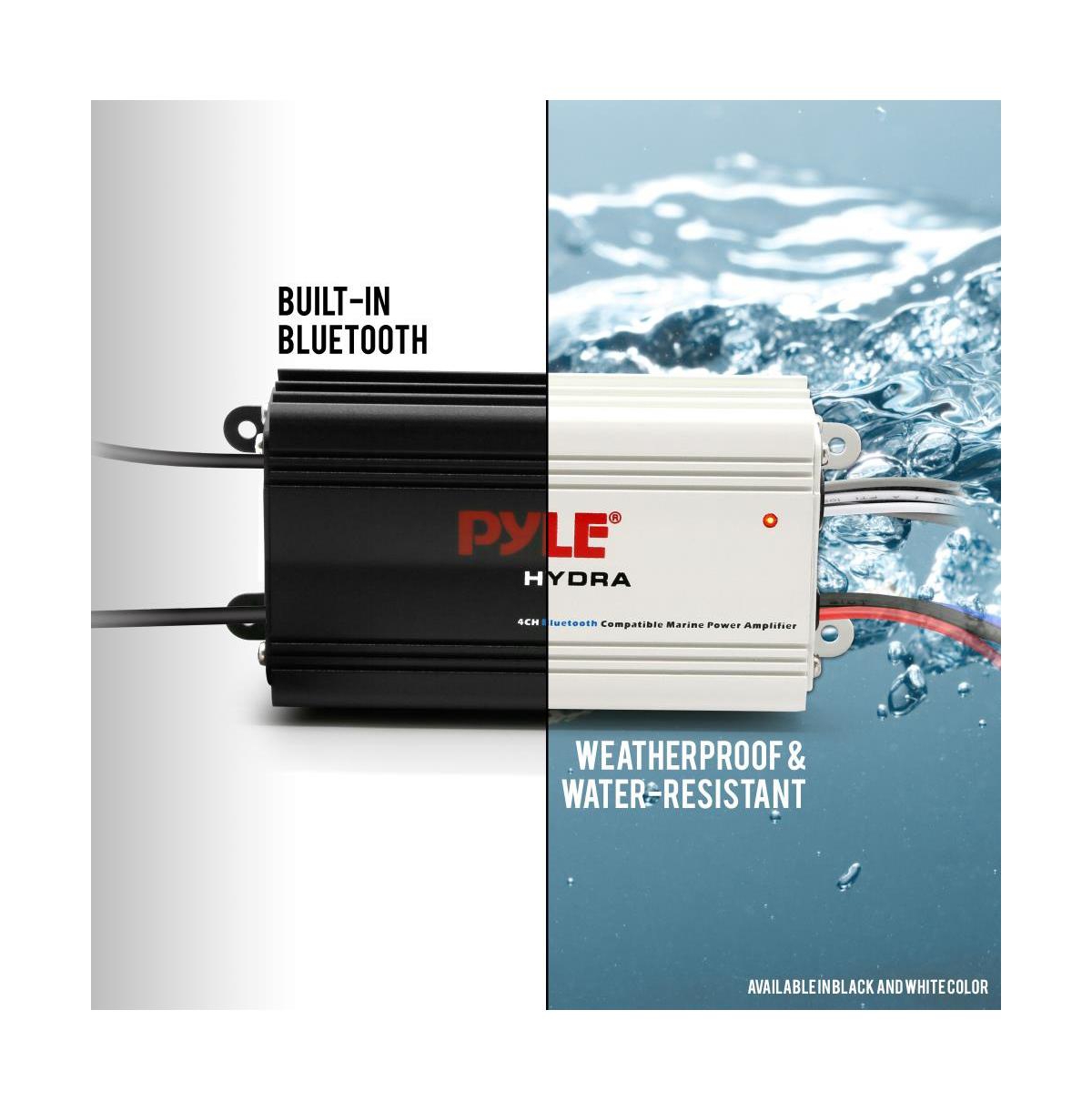 Pyle 4-Channel Bluetooth Marine Amplifier Kit, Waterproof, 1200W