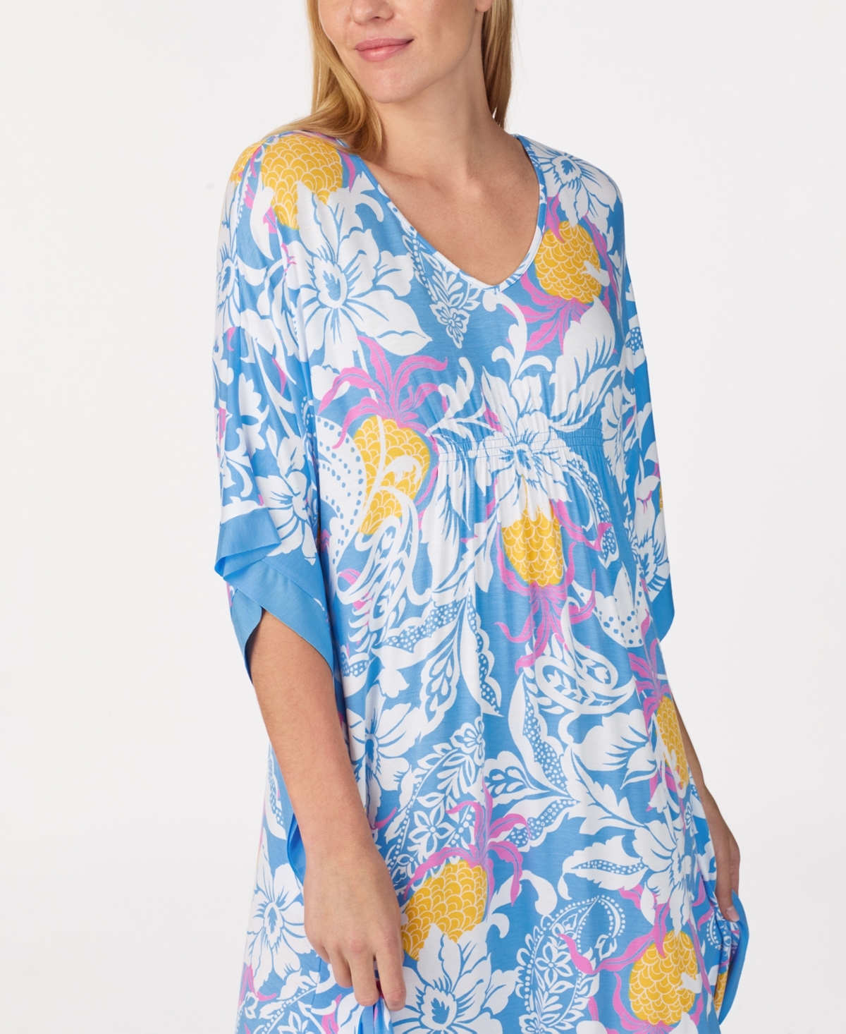 Ellen Tracy Women's Short 3/4 Sleeve Caftan In Blue Multi