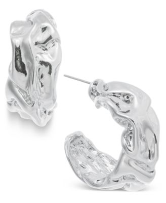 Macy's - Silver-Tone Textured Medium Hoop Earrings, 1.3"