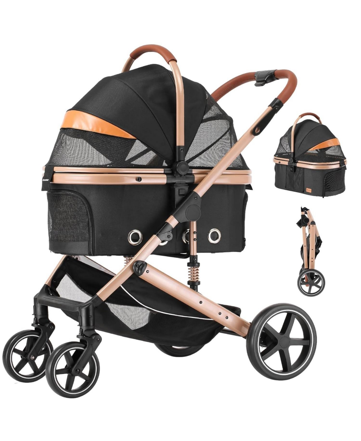 4 in 1 Pet Stroller, Folding Lightweight Cat & Dog Stroller with Detachable Carrier, No-Zip 180&#xB0; Reversible Canopy, All Terrain 4-Wheel