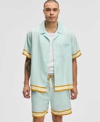 Mode of One - Men's Twill Contrast-Trim Relaxed-Fit Camp Shirt