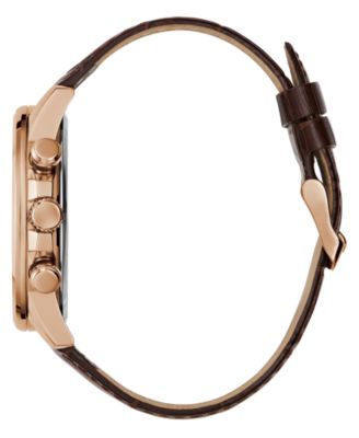 Men's Multi-Function Brown Genuine Leather Watch, 44mm