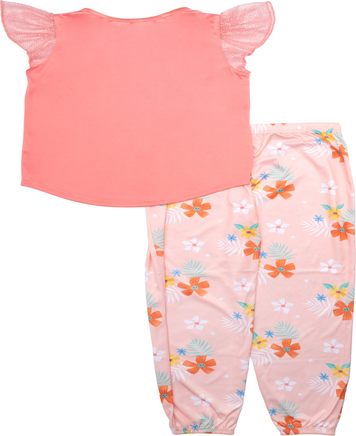 Moana Little And Big Girls Short Frilly Sleeves And Jogger Bottom, 2-piece Pajama Set In Assorted
