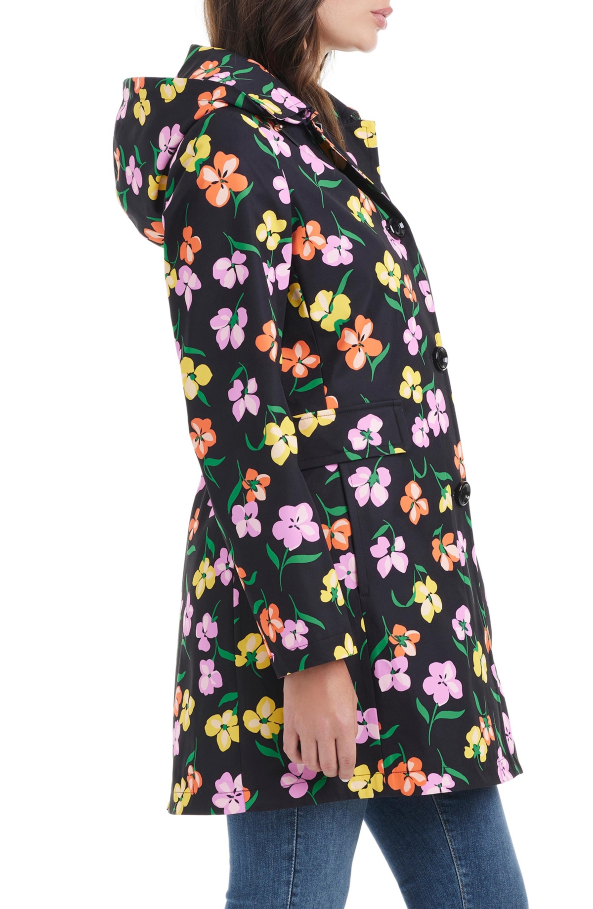 Kate Spade New York Floral Hooded Rain Coat In Spring Pansies