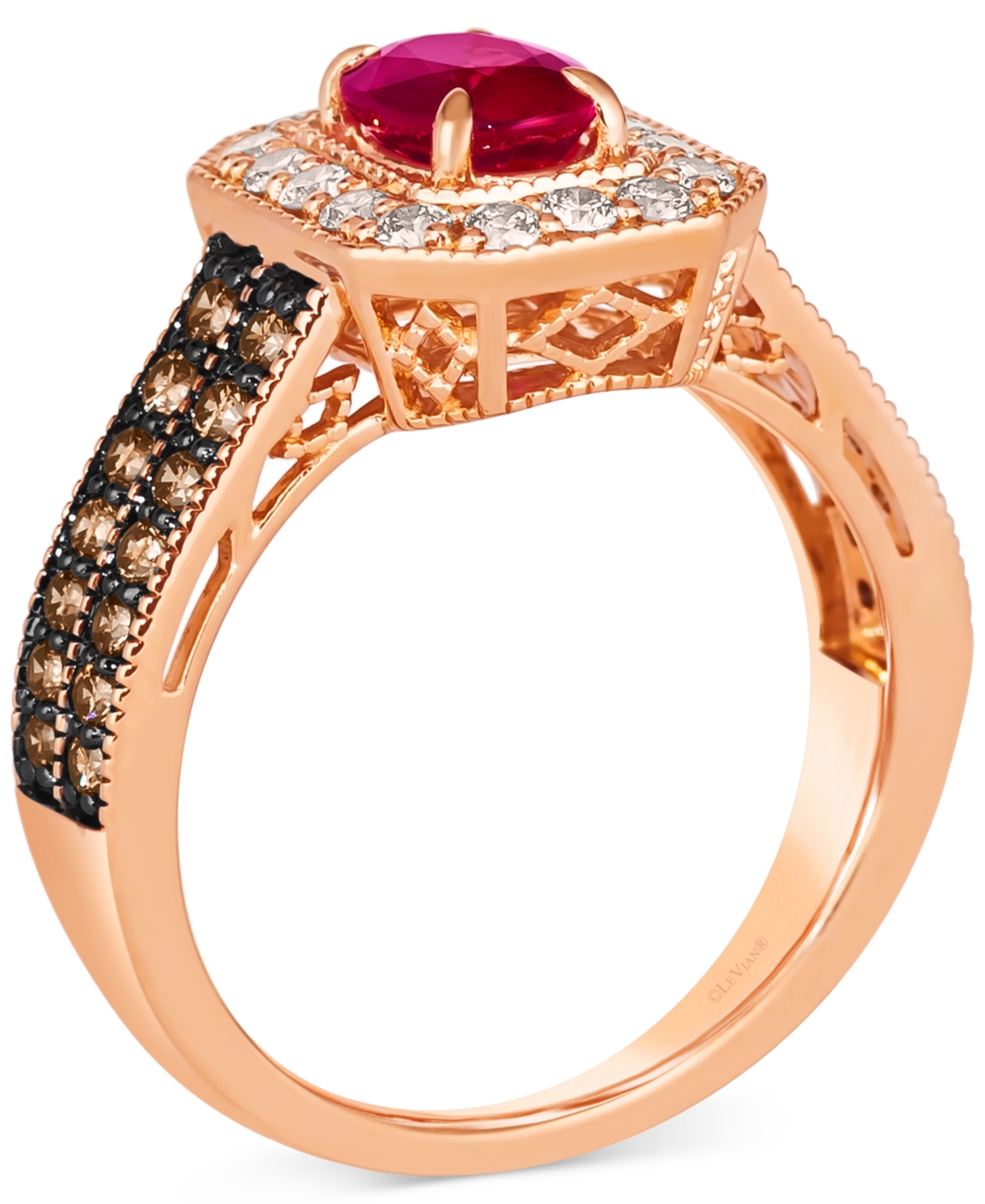 Le Vian Passion Ruby (5/8 Ct. T.w.) & Diamond (3/4 Ct. T.w.) Oval Double Row Ring In 14k Rose Gold In Rose Gold