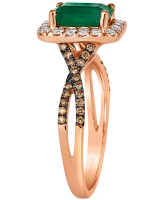 New Emerald (1-1/5 ct. t.w.) & Diamond (1/2 ct. t.w.) Halo Twist Ring in 14k Rose Gold