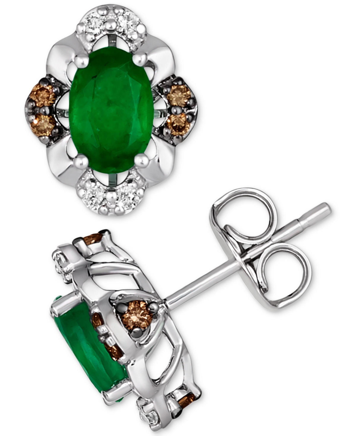 Le Vian New Emerald (5/8 Ct. T.w.) & Diamond (1/4 Ct. T.w.) Oval Stud Earrings In 14k White Gold In White Gold