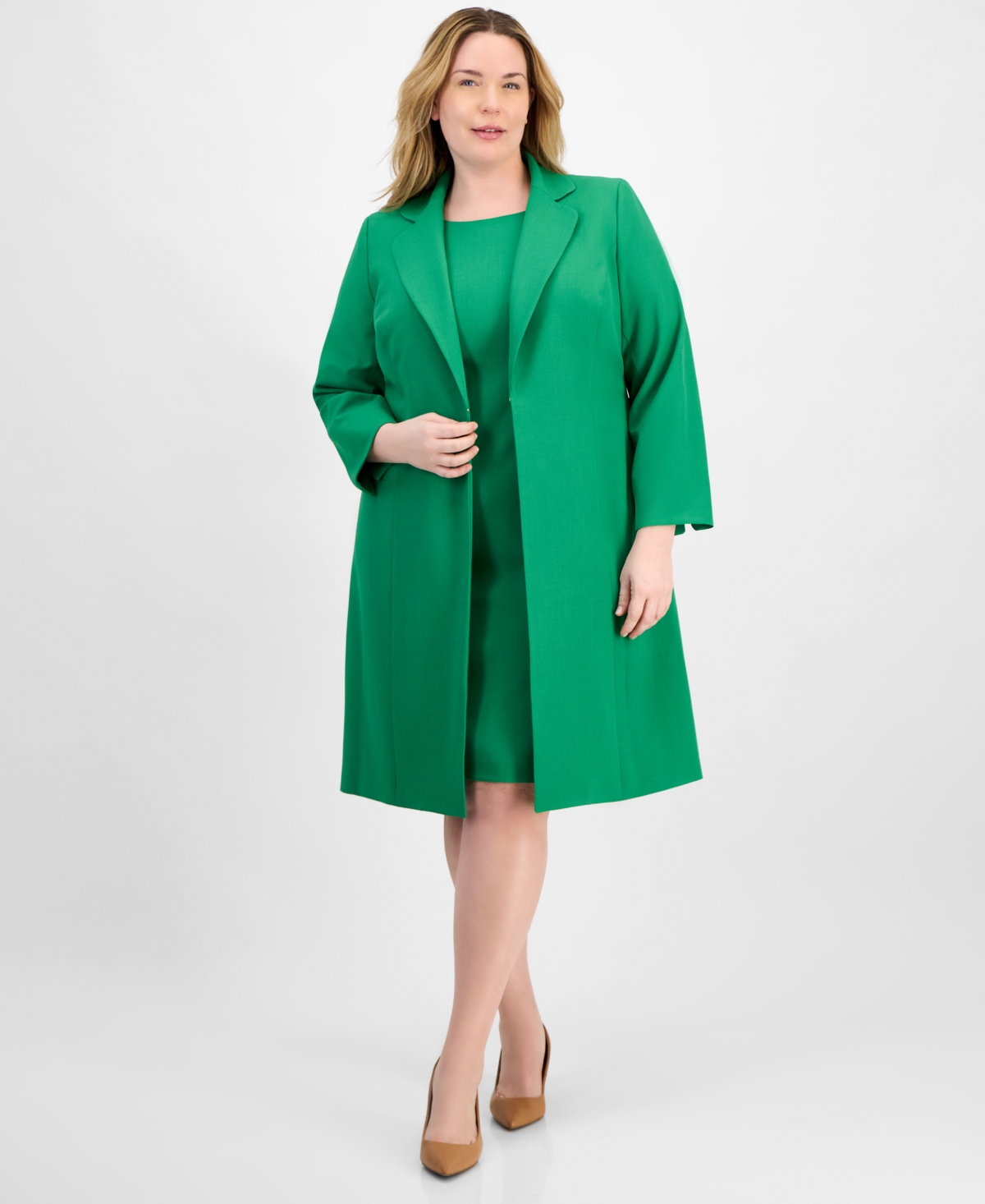 Plus Size Elongated Blazer Dress Suit - Verde