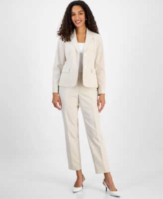 Women's Seersucker Two-Button Notch-Collar & Mid-Rise Slim Pants Set, Regular & Petite