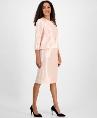 Women's Collarless Three-Button 3/4-Sleeve Jacket & Slim Skimmer Skirt Set, Regular & Petite