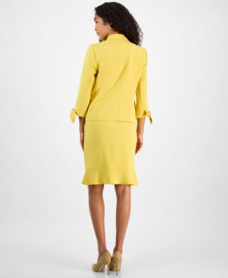Women's Three-Button Tie-Cuff Jacket & Flounce-Hem Skirt Set, Regular & Petite