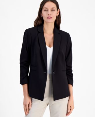 Women's Ruched-Sleeve One-Button Blazer