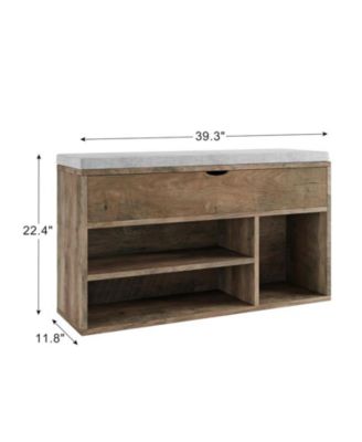 Shoe Storage Bench with Cushion, Entryway Bench with Lift-Top Storage Box and 2 Tiers Open Shoe Rack, Wooden Shoe Bench for Entryway, Bedroom