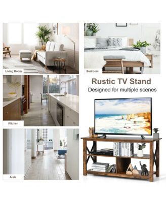 Modern Farmhouse TV Stand Entertainment Center for TV's up to 55'' w/Open Shelves