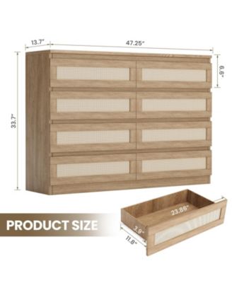 8 Drawer Double Dresser for Bedroom, Rattan Chest of Dressers