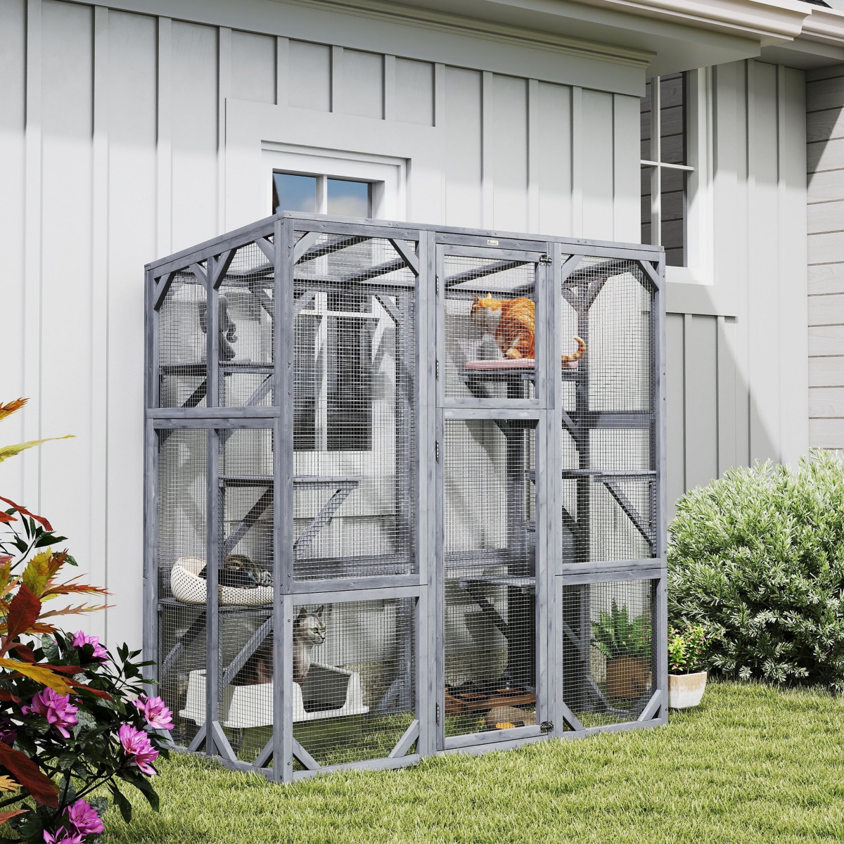PawHut Catio Outdoor Cat Enclosure for 1-3 Cats, 59" x 28" x 60",