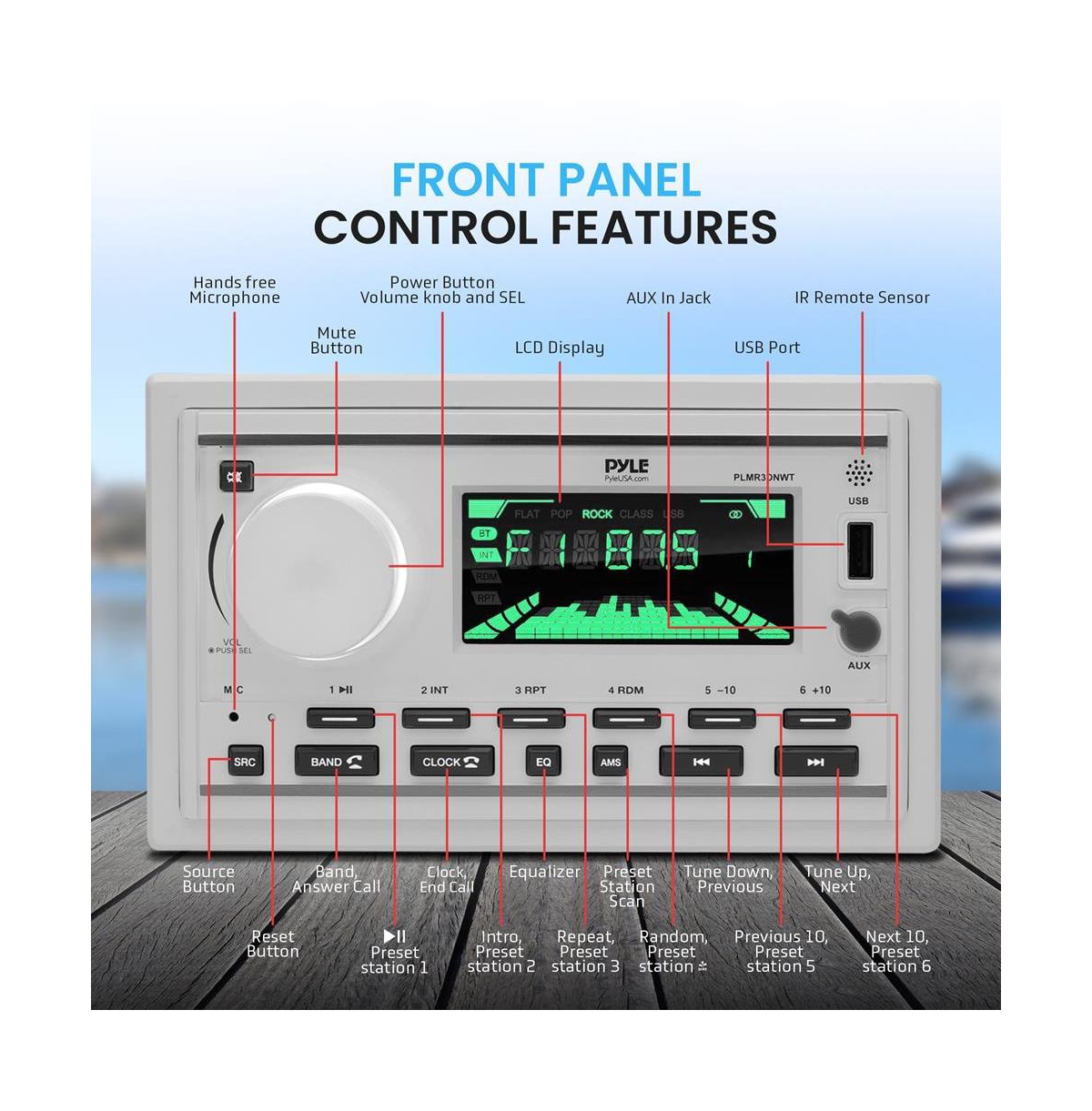 Pyle Marine Bluetooth Stereo Receiver with 1 Pair of PLMR60W Speakers, 300W