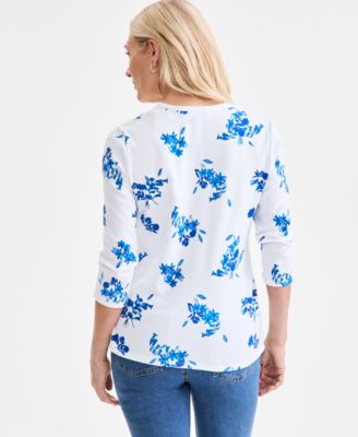 Women's Printed V-Neck 3/4-Sleeve Top