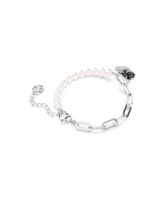 Swan Black, Rhodium Plated, Crystal Chain Bracelet