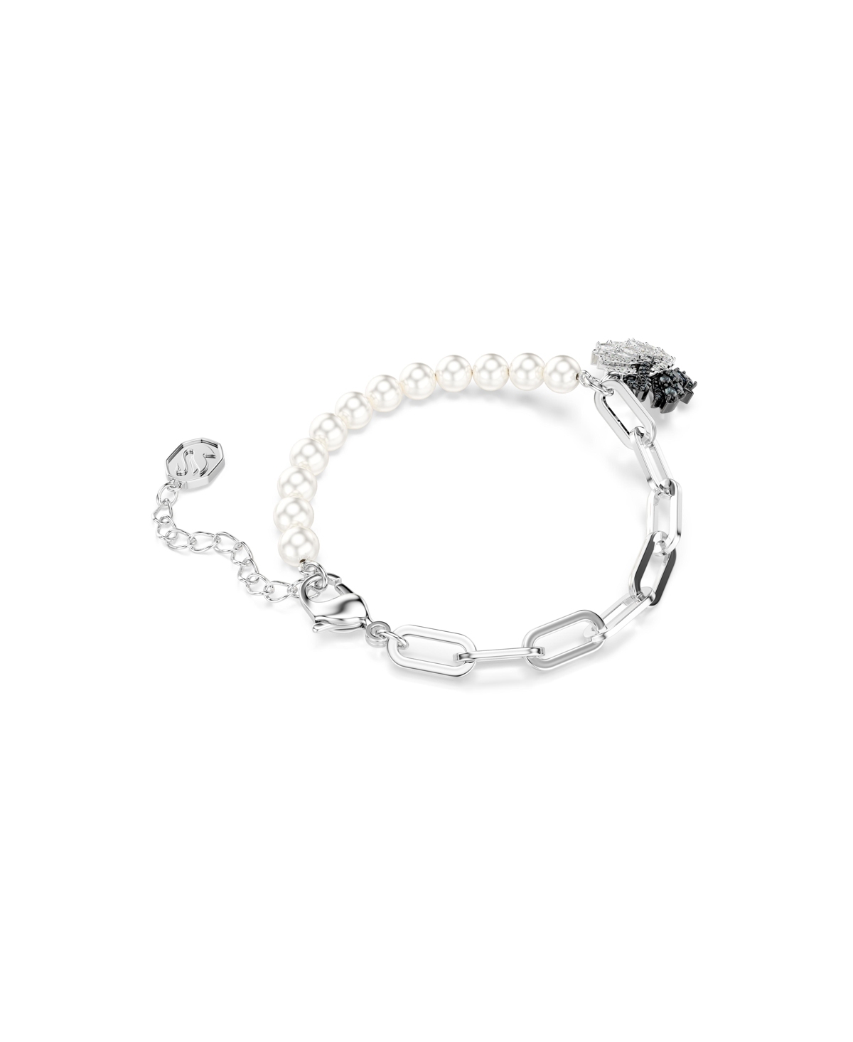 Swarovski Swan Mixed Crystal Pearl Bracelet In Black,white