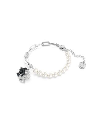 Swan Black, Rhodium Plated, Crystal Chain Bracelet